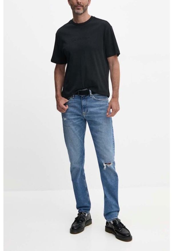 Calvin Klein - CALVIN KLEIN Błękitne męskie jeansy Slim Taper, Rozmiar 36/32. Kolor: niebieski. Styl: elegancki