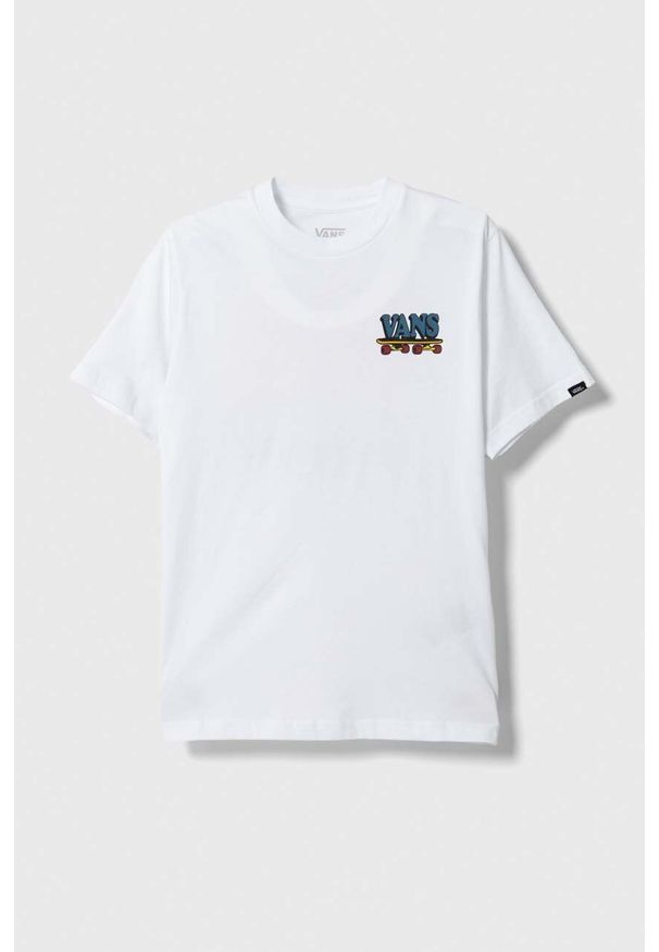 Vans t-shirt bawełniany dziecięcy PIZZA FACE SS VN00089UWHT1 kolor biały z nadrukiem. Kolor: biały. Materiał: bawełna. Wzór: nadruk. Styl: klasyczny