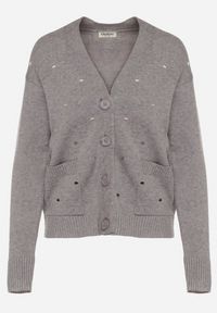 Born2be - Szary Rozpinany Kardigan w Kropki Tusvanea. Okazja: na co dzień. Kolor: szary. Materiał: jeans. Wzór: kropki. Styl: klasyczny, casual #3