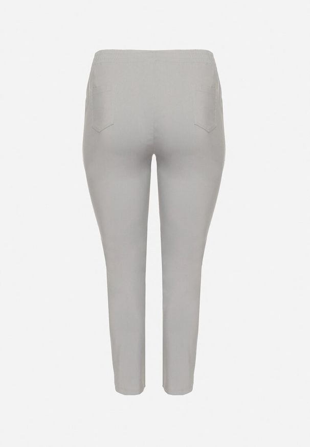 Born2be - Szare Spodnie z Wiskozą z Gumką w Talii i Aplikacjami przy Nogawkach Stellorie. Okazja: na co dzień. Kolekcja: plus size. Kolor: szary. Materiał: wiskoza. Wzór: aplikacja. Styl: casual, elegancki