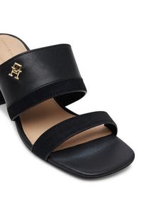 TOMMY HILFIGER - Tommy Hilfiger Klapki Leather & Suede Block Heel Mule FW0FW08530 Czarny. Kolor: czarny. Materiał: zamsz, skóra #4