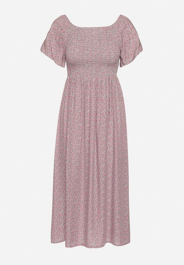 Born2be - Różowa Rozkloszowana Sukienka Hiszpanka z Bawełny w Kwiatowy Wzór Sadrivae. Okazja: na co dzień. Typ kołnierza: dekolt hiszpanka. Kolor: różowy. Materiał: bawełna. Wzór: kwiaty. Styl: casual, klasyczny