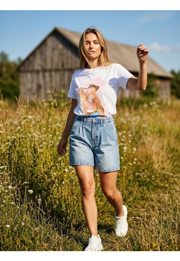 Sinsay - Koszulka z nadrukiem - biały. Kolor: biały. Wzór: nadruk