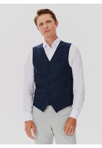 Pako Lorente - PAKO LORENTE – Jednorzędowa kamizelka męska w kolorze granatowym. Kolor: niebieski. Materiał: elastan, poliamid, len, bawełna, wełna #4