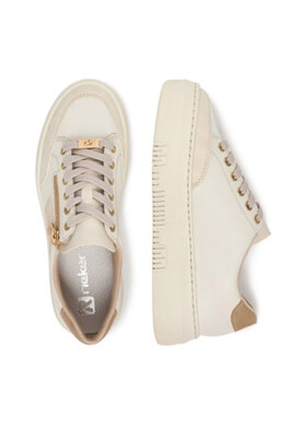 Rieker Sneakersy M1912-80 Écru. Kolor: kremowy. Materiał: skóra, syntetyk