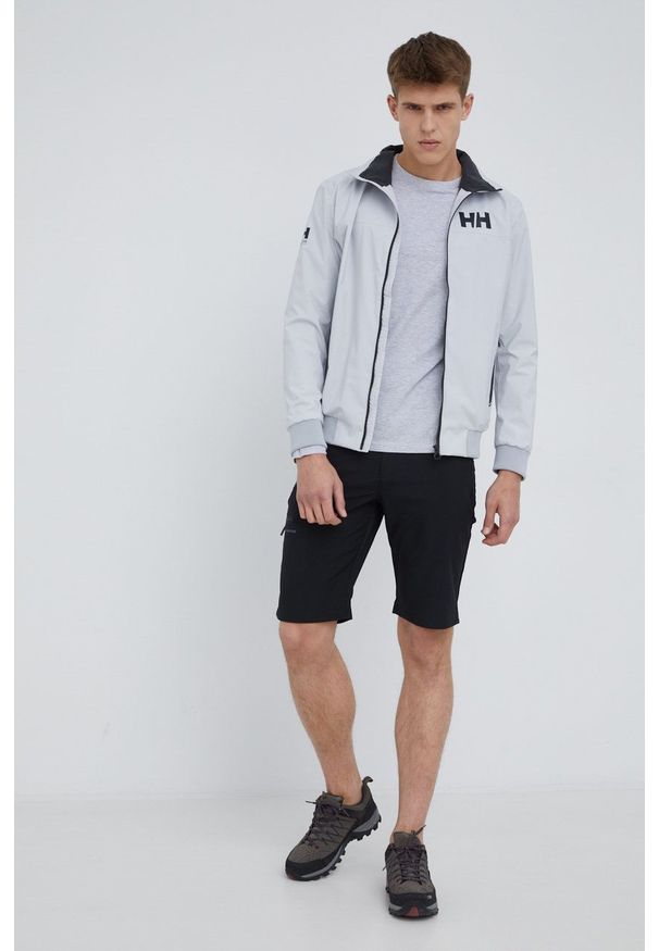 Helly Hansen wiatrówka Racing kolor szary. Kolor: szary. Materiał: materiał. Wzór: nadruk
