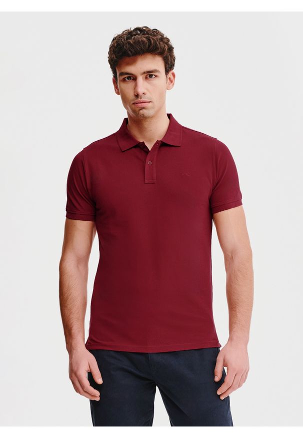 Pako Lorente - PAKO LORENTE – Gładki t-shirt polo w bordowym kolorze. Okazja: na co dzień. Typ kołnierza: polo. Kolor: biały, czerwony. Materiał: bawełna. Wzór: gładki. Styl: casual