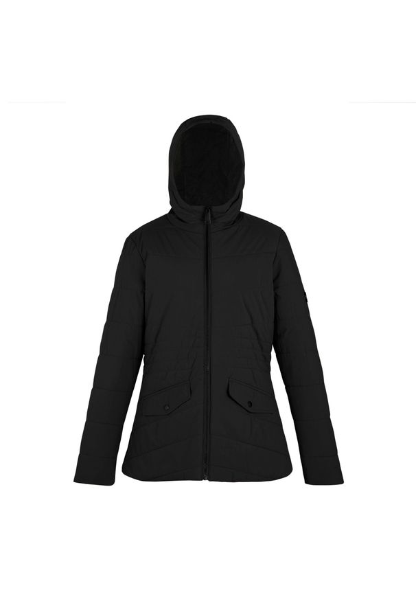 Regatta - Kurtka damska zimowa ocieplana Agara. Kolor: czarny. Materiał: materiał, puch, futro. Sezon: zima. Sport: turystyka piesza