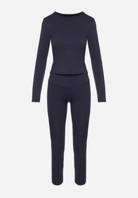 Born2be - Granatowy Komplet Sportowy Legginsy i Bluzka z Długim Rękawem Toretta. Kolor: niebieski. Wzór: aplikacja #7