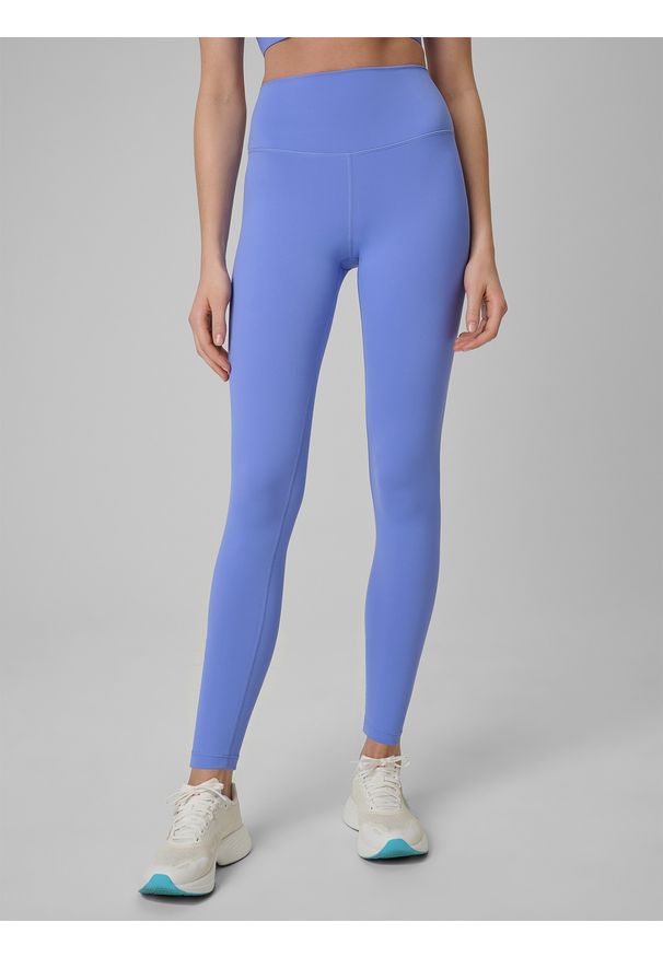 4f - 4F Legginsy treningowe szybkoschnące damskie - niebieskie L. Stan: podwyższony. Kolor: niebieski. Materiał: skóra. Długość: długie. Sport: fitness