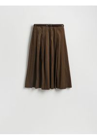 Reserved - Spódnica midi z paskiem - ciemnobrązowy. Kolor: brązowy. Materiał: bawełna #1