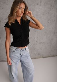 Renee - Czarna Taliowana Koszula z Bawełnianej Dzianiny z Marszczeniem Sonona. Kolor: czarny. Materiał: bawełna, dzianina. Styl: elegancki, klasyczny #8