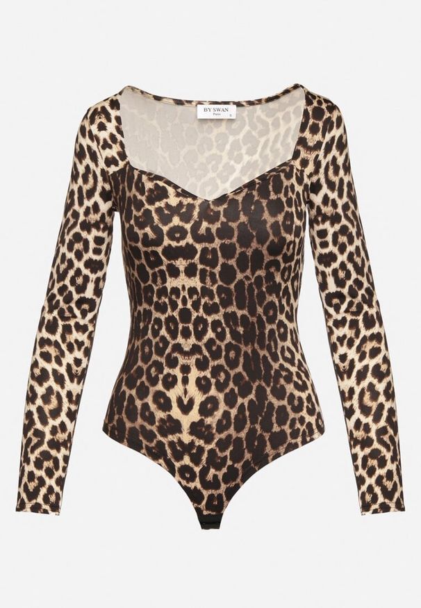 Born2be - Brązowe Body w Panterkę z Kwadratowym Dekoltem Phicise. Okazja: na co dzień. Typ kołnierza: dekolt kwadratowy. Kolor: brązowy. Materiał: wiskoza, jeans. Wzór: motyw zwierzęcy. Styl: wizytowy, casual