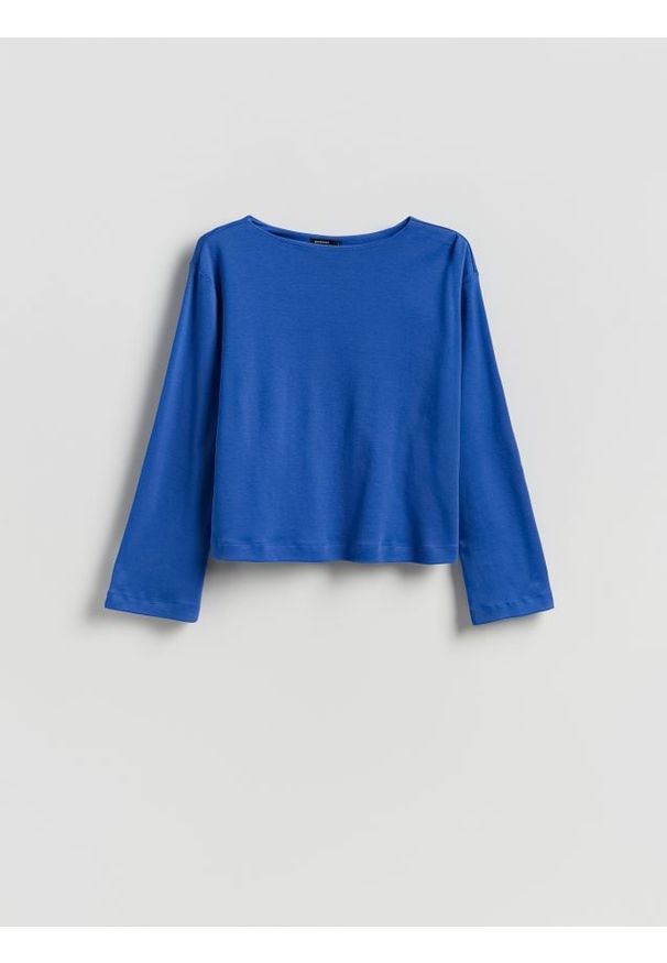 Reserved - Bawełniany longsleeve - niebieski. Kolor: niebieski. Materiał: bawełna. Długość rękawa: długi rękaw