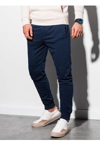 Ombre Clothing - Spodnie męskie dresowe P1005 - granatowe - XXL. Kolor: niebieski. Materiał: dresówka. Styl: klasyczny #3