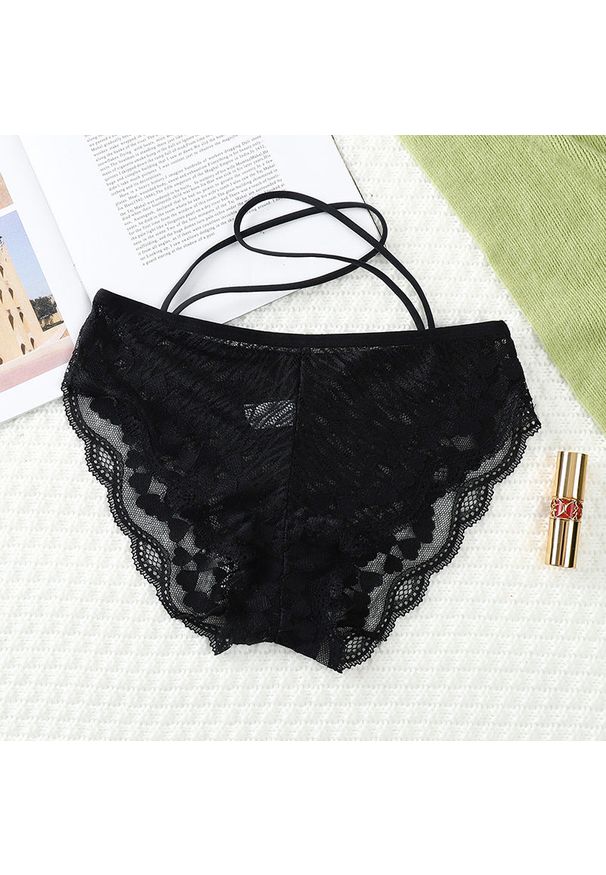 Intica - Figi koronkowe z paskami na co dzień i na specjalne okazje Milou. Kolor: czarny. Materiał: koronka. Wzór: paski, koronka