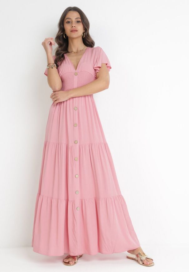 Born2be - Jasnoróżowa Sukienka z Wiskozy Heeny. Okazja: na co dzień, na randkę. Kolor: różowy. Materiał: wiskoza. Wzór: aplikacja, gładki. Sezon: lato. Styl: casual. Długość: maxi