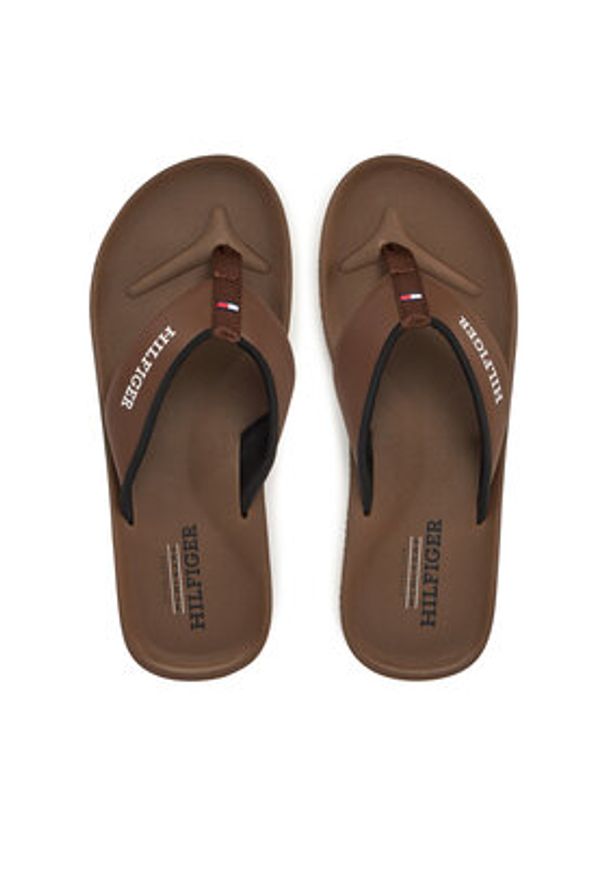 TOMMY HILFIGER - Tommy Hilfiger Japonki Padded Comfort Hilfiger B Sandal FM0FM05440 Brązowy. Kolor: brązowy. Materiał: skóra