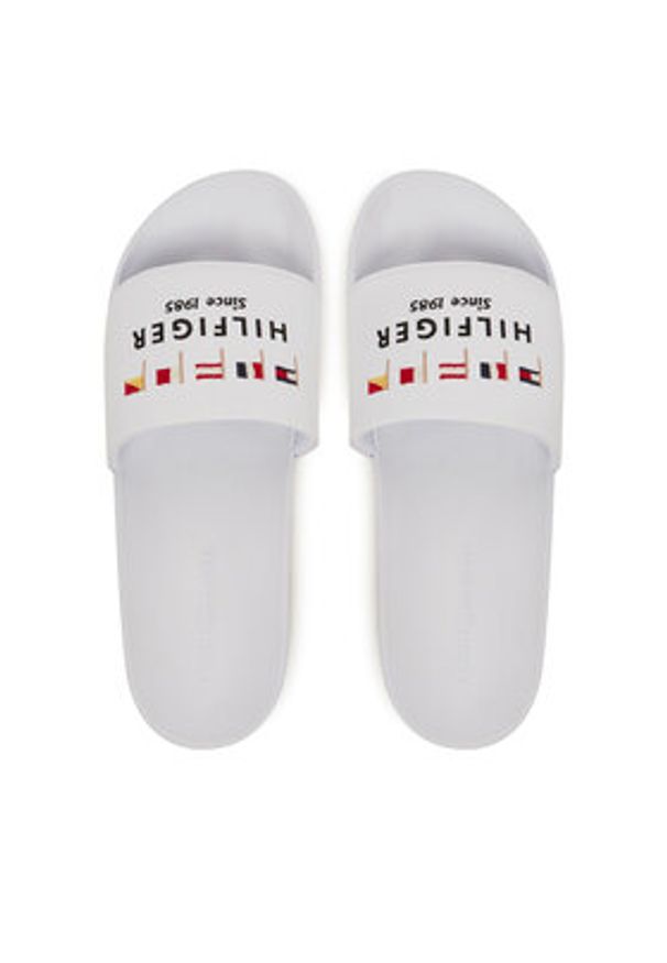 TOMMY HILFIGER - Tommy Hilfiger Klapki Flags Pool Slide FM0FM05431 Biały. Kolor: biały. Materiał: skóra
