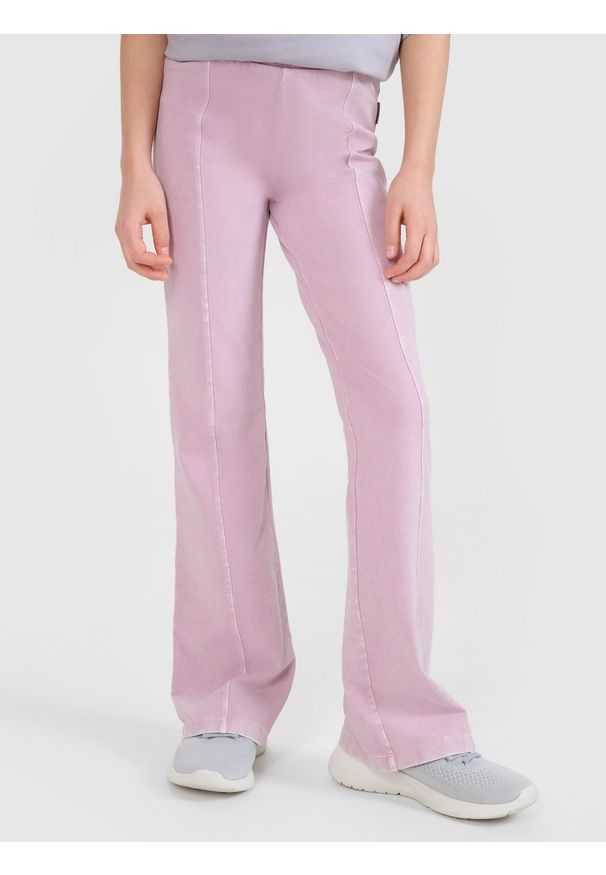 4f - 4F Legginsy dzianinowe z efektem acid wash dziewczęce - fioletowe 146 (10-11 lat). Okazja: na co dzień. Stan: podwyższony. Kolor: fioletowy. Materiał: dzianina. Wzór: gładki, ze splotem. Sezon: lato. Styl: sportowy, klasyczny, casual