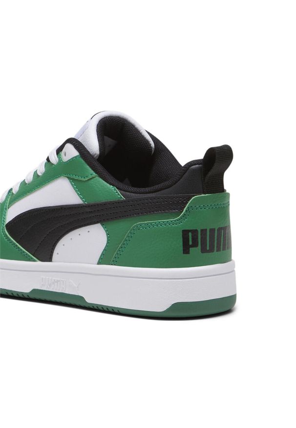 Puma - Młodzieżowe sneakersy Rebound V6 Lo PUMA White Black Archive Green. Kolor: czarny, zielony, biały, wielokolorowy. Materiał: guma, syntetyk, materiał. Sport: turystyka piesza