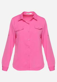 Born2be - Różowa Klasyczna Koszula z Imitacją Kieszeni i Ozdobnymi Tłoczeniami Lallama. Kolor: różowy. Styl: klasyczny #7