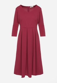 Born2be - Ciemnoróżowa Rozkloszowana Sukienka z Rękawem 3/4 Nomiel. Typ kołnierza: dekolt w kształcie V. Kolor: różowy. Typ sukienki: rozkloszowane. Styl: elegancki, klasyczny #2