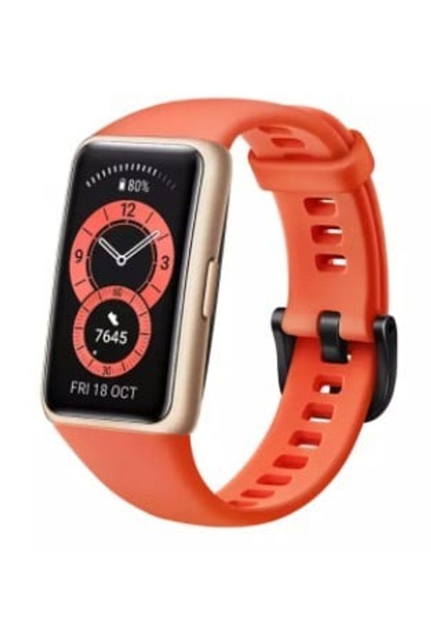 HUAWEI - Opaska sportowa Huawei Band 6 czerwony. Rodzaj zegarka: cyfrowe. Kolor: czerwony. Materiał: włókno. Styl: sportowy