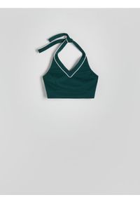 Reserved - Top halter w sportowym stylu - ciemnozielony. Typ kołnierza: dekolt halter. Kolor: zielony. Materiał: dzianina. Styl: sportowy