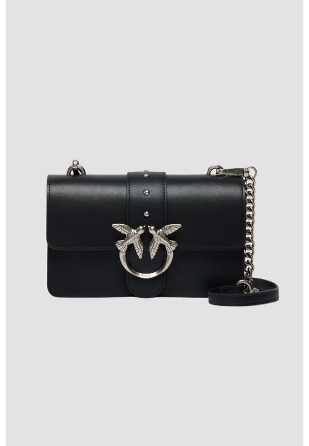 Pinko - PINKO Czarna kopertówka Love One Mini St. Cl Vitello Seta. Kolor: czarny. Materiał: skórzane. Styl: wizytowy, klasyczny, elegancki