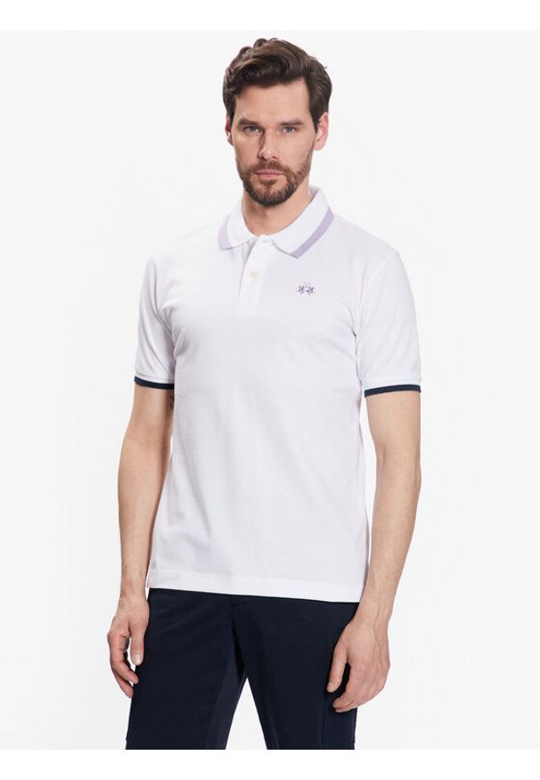 La Martina Polo VMP006 PK001 Biały Slim Fit. Typ kołnierza: polo. Kolor: biały. Materiał: bawełna