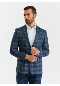 Pako Lorente - PAKO LORENTE – Granatowa casualowa marynarka męska w zieloną kratę. Okazja: na co dzień. Kolor: niebieski, zielony, wielokolorowy. Materiał: elastan, wiskoza, poliester. Styl: casual #10