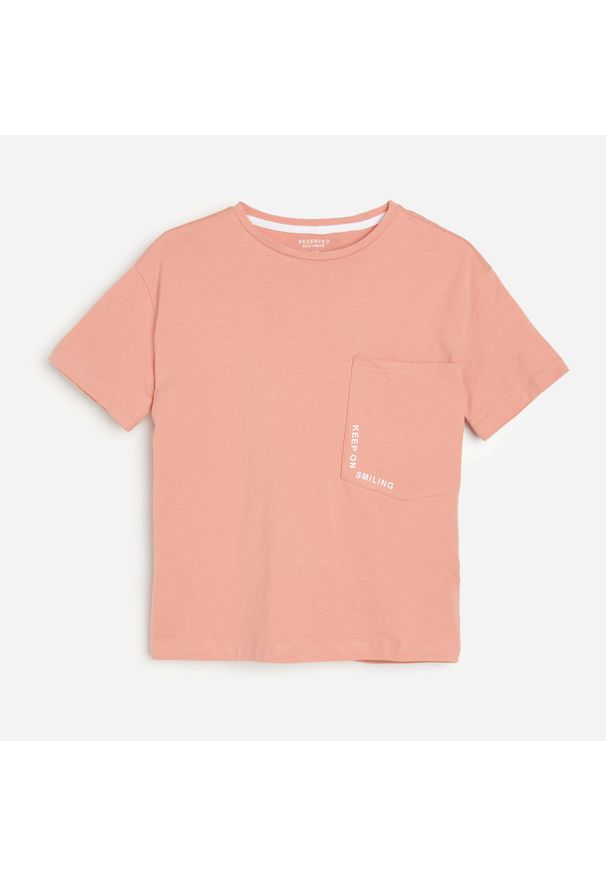 Reserved - T-shirt z nadrukiem - Różowy. Kolor: różowy. Wzór: nadruk