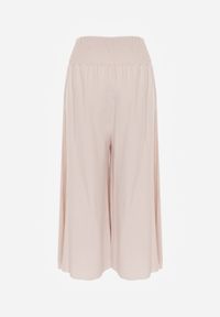 Born2be - Jasnobeżowe Szerokie Spodnie z Wiskozy o Długości 7/8 Inule. Stan: podwyższony. Kolor: beżowy. Materiał: wiskoza #7