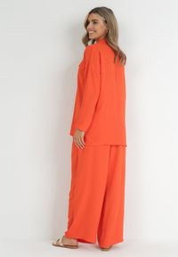 Born2be - Pomarańczowy 2-częściowy Komplet Oversize z Koszulą i Szerokimi Spodniami Tialla. Kolor: pomarańczowy