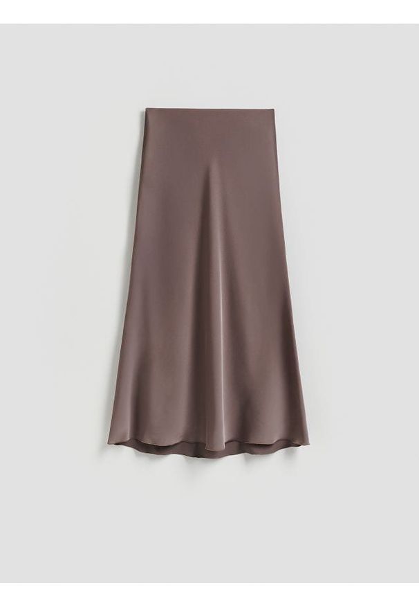 Reserved - Spódnica midi - brązowy. Kolor: brązowy. Materiał: tkanina. Wzór: gładki