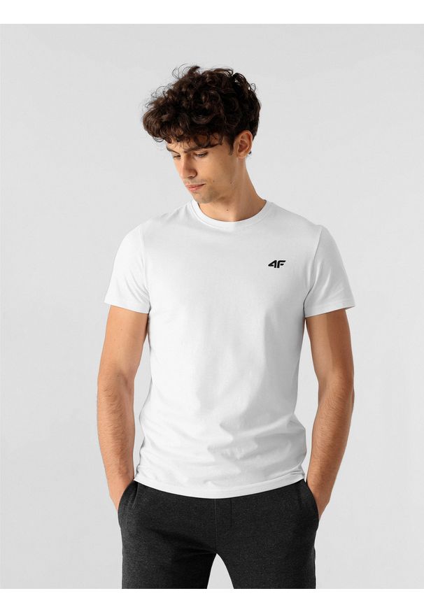4f - T-shirt regular gładki męski. Kolor: biały. Materiał: dzianina. Wzór: gładki