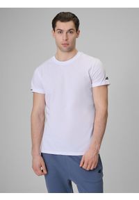 4f - 4F T-shirt regular gładki męski - biały S. Okazja: na co dzień. Kolor: biały. Materiał: dzianina, materiał, bawełna. Wzór: gładki. Styl: casual, klasyczny #1