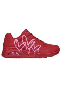 skechers - Buty do chodzenia damskie Skechers Uno Dripping In Love. Zapięcie: sznurówki. Kolor: czerwony. Materiał: guma, syntetyk, materiał, skóra, tkanina. Szerokość cholewki: normalna. Sport: turystyka piesza