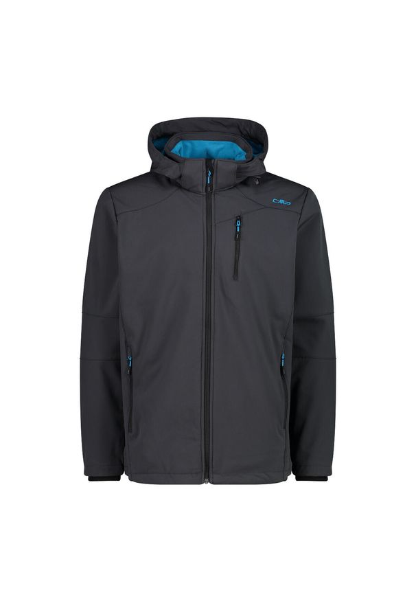 Kurtka przeciwwiatrowa z kapturem na zamek CMP. Typ kołnierza: kaptur. Kolor: czarny. Materiał: softshell. Sport: turystyka piesza