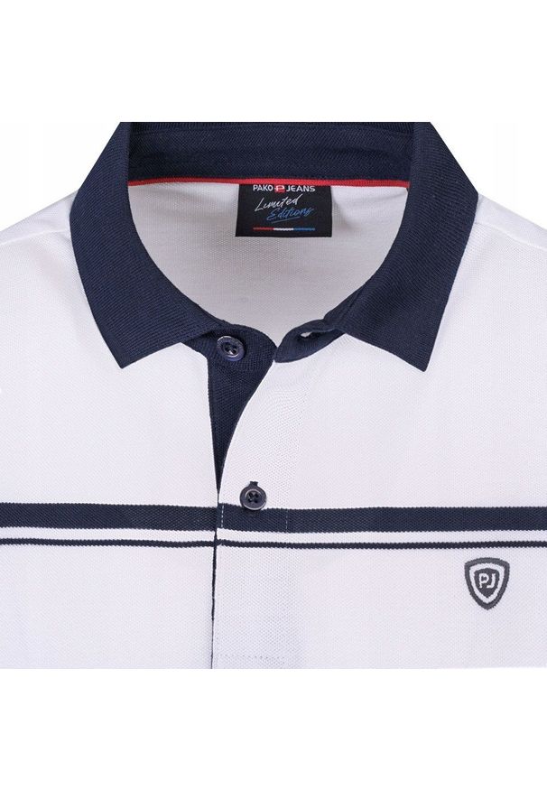 Koszulka Polo - Męska - Pako Jeans - Odcienie Granatów, Pasy. Okazja: na co dzień. Typ kołnierza: polo. Materiał: bawełna. Wzór: prążki, paski. Styl: casual
