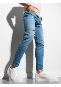 Ombre Clothing - Spodnie męskie jeansowe z dziurami SKINNY FIT P938 - niebieskie - L. Kolor: niebieski. Materiał: jeans. Styl: klasyczny