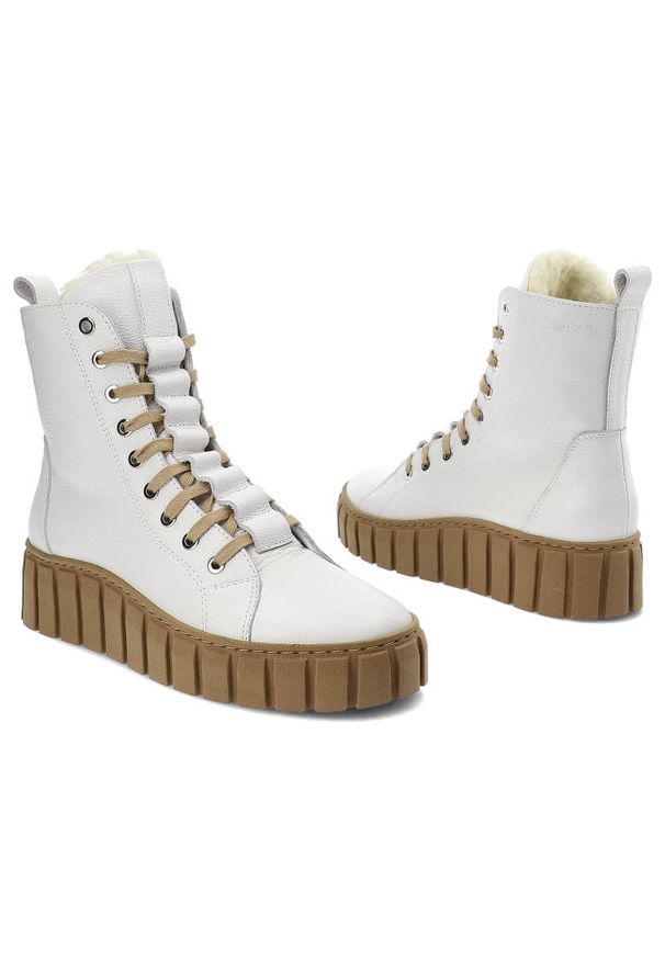 CheBello - Białe Botki Chebello Ocieplane Skórzane Buty Damskie. Kolor: biały. Materiał: skóra