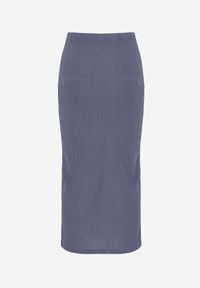 Born2be - Niebieska Prosta Spódnica z Rozcięciem z Boku ze Strukturalnej Tkaniny Orinelin. Okazja: do pracy, na co dzień. Kolor: niebieski. Materiał: tkanina. Długość: długie. Styl: elegancki, casual #3