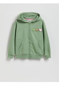 Reserved - Bluza z aplikacją Boffie & Poko - zielony. Kolor: zielony. Materiał: dzianina, bawełna. Wzór: aplikacja #1