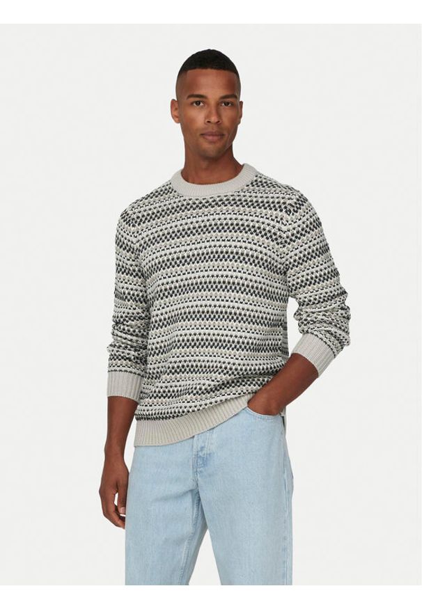 Only & Sons Sweter Musa 22027268 Beżowy Regular Fit. Kolor: beżowy. Materiał: bawełna, syntetyk