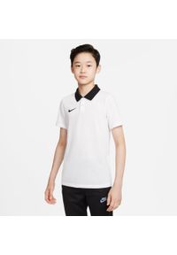 Koszulka Chłopak Nike Df Park 20 biały. Typ kołnierza: polo. Kolor: czarny, biały, wielokolorowy. Sport: piłka nożna