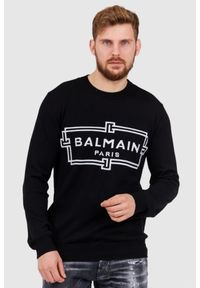 Balmain - BALMAIN Czarny sweter męski z wełny merino. Kolor: czarny. Materiał: wełna