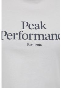 Peak Performance T-shirt bawełniany kolor szary. Okazja: na co dzień. Kolor: szary. Materiał: bawełna. Wzór: nadruk. Styl: casual