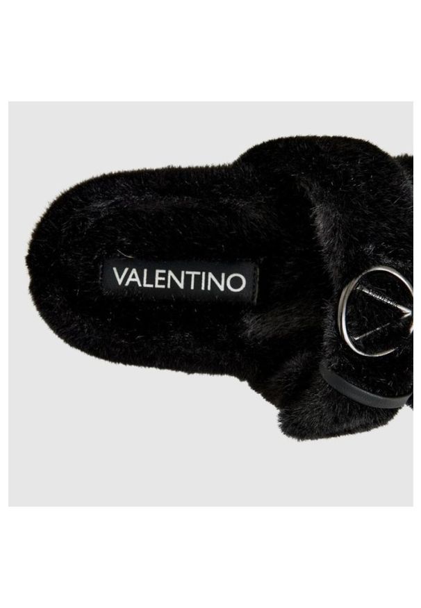 Valentino by Mario Valentino - VALENTINO Czarne klapki damskie z syntetycznego futerka, Rozmiar 40. Kolor: czarny. Materiał: syntetyk, futro